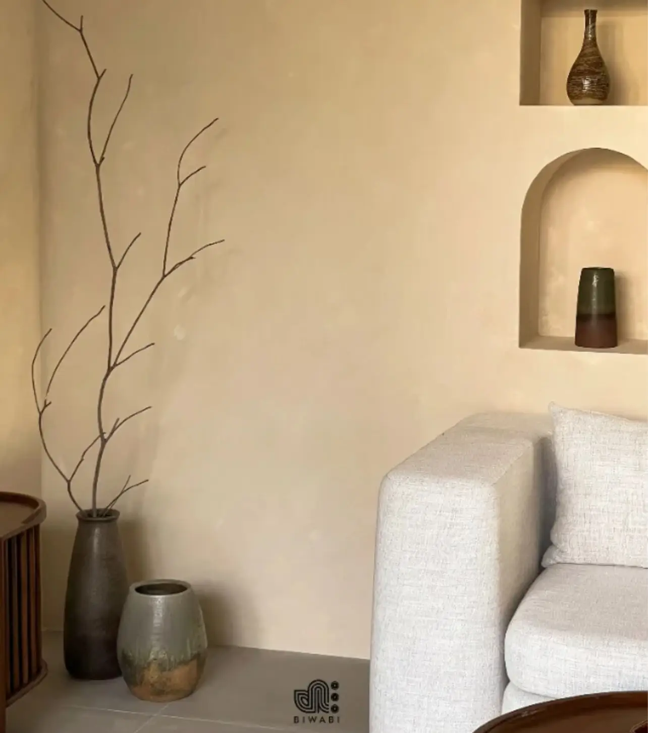 Living room corner with display niches