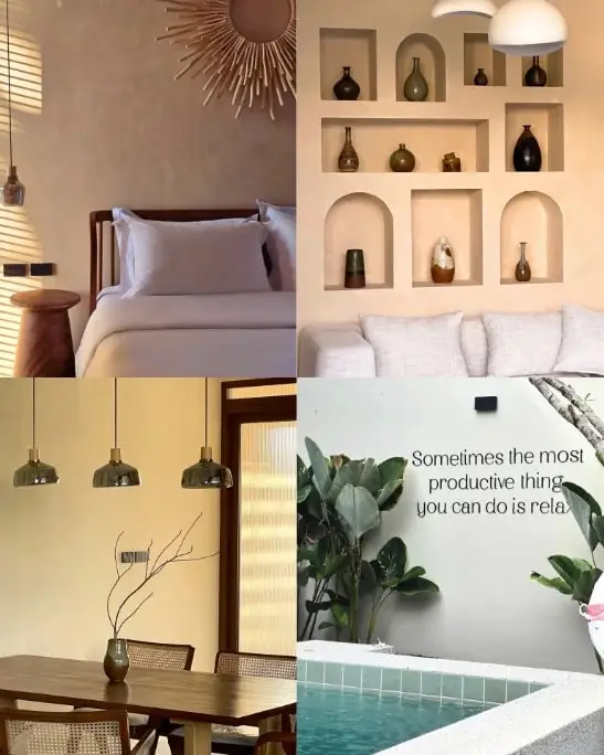 3 Bedroom Pool Villa: bedroom, living room, dining and pool